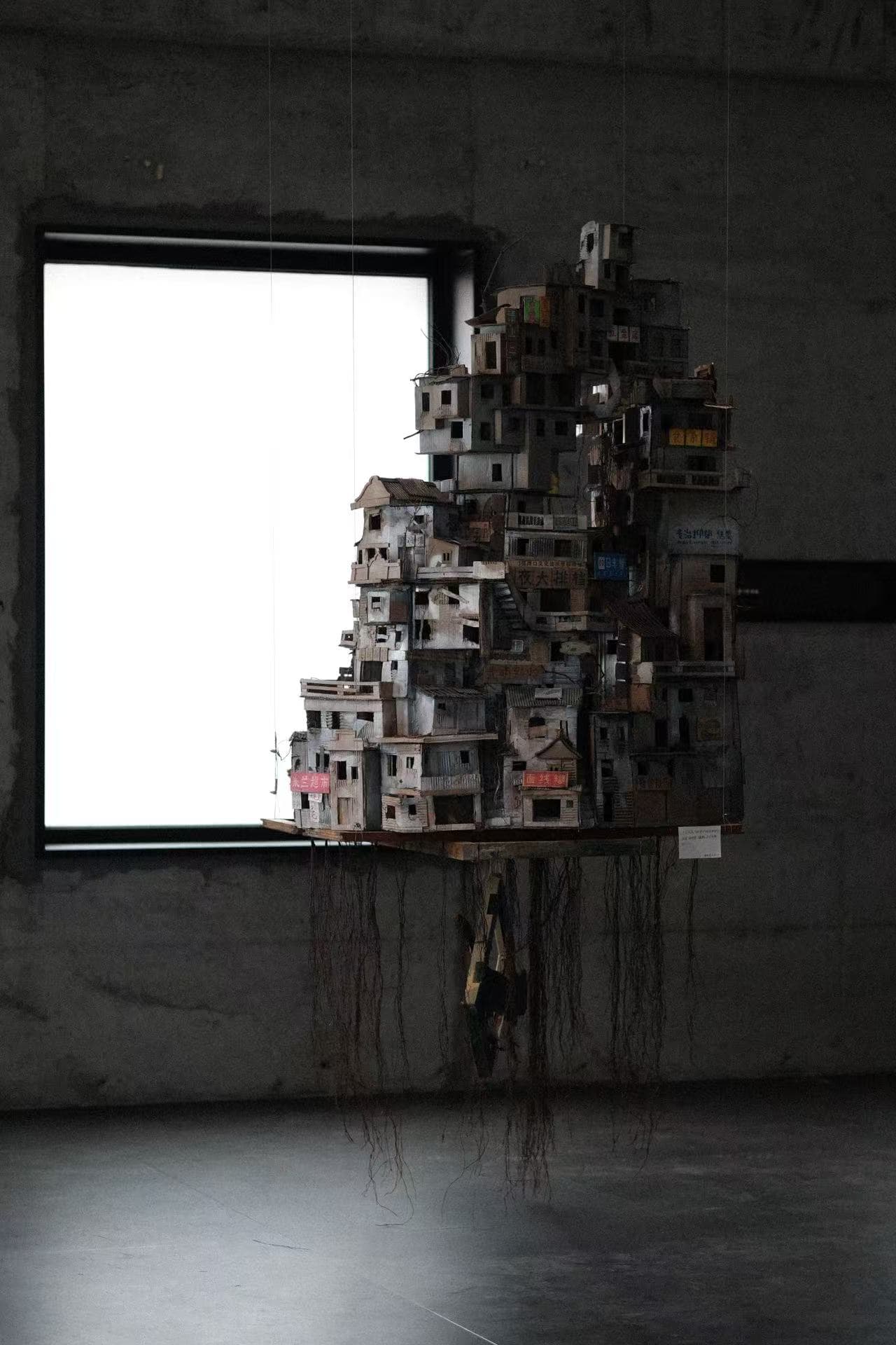 Sculptural city installation in the gallery