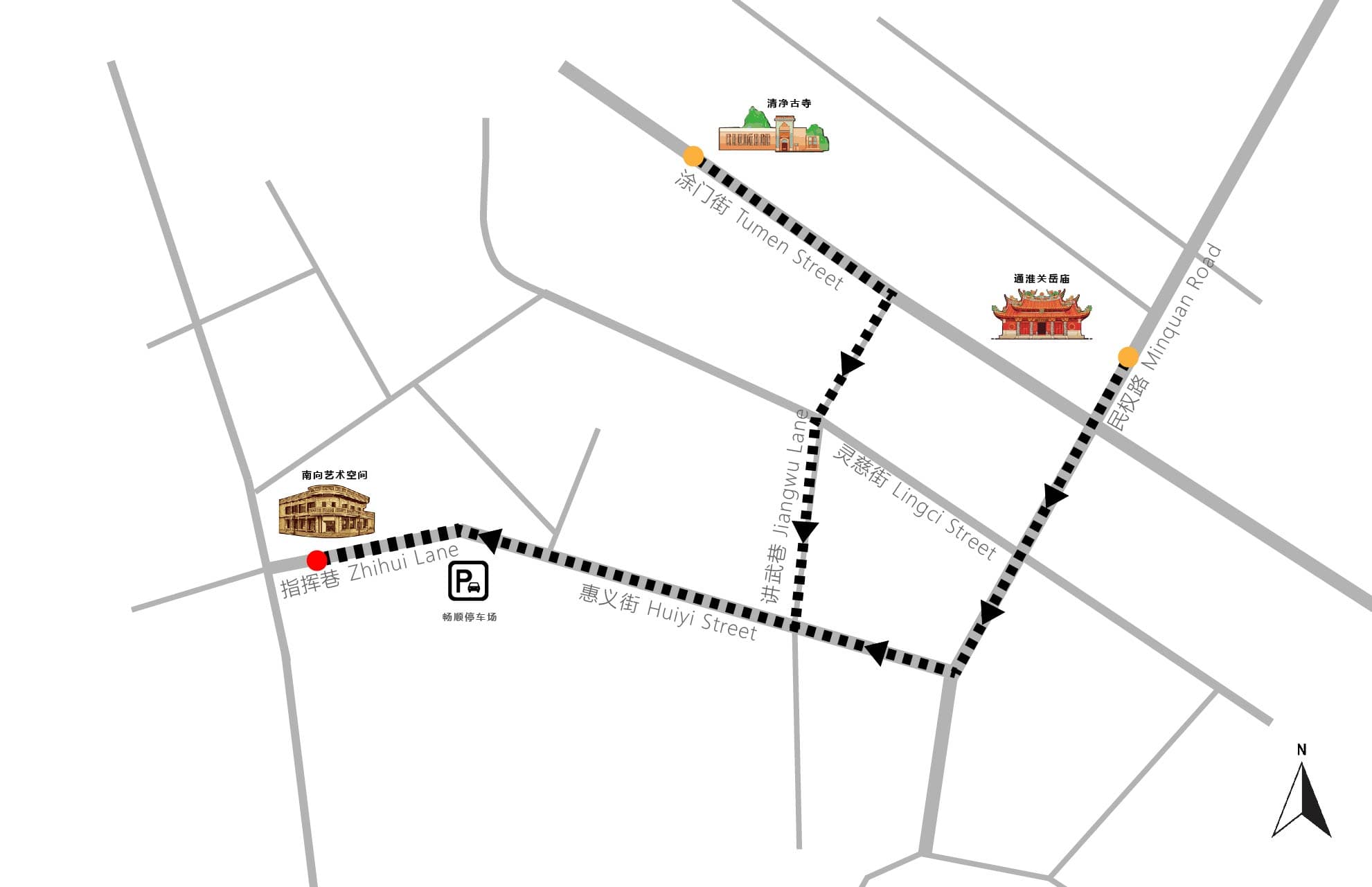 Map showing walking routes to ZSAN